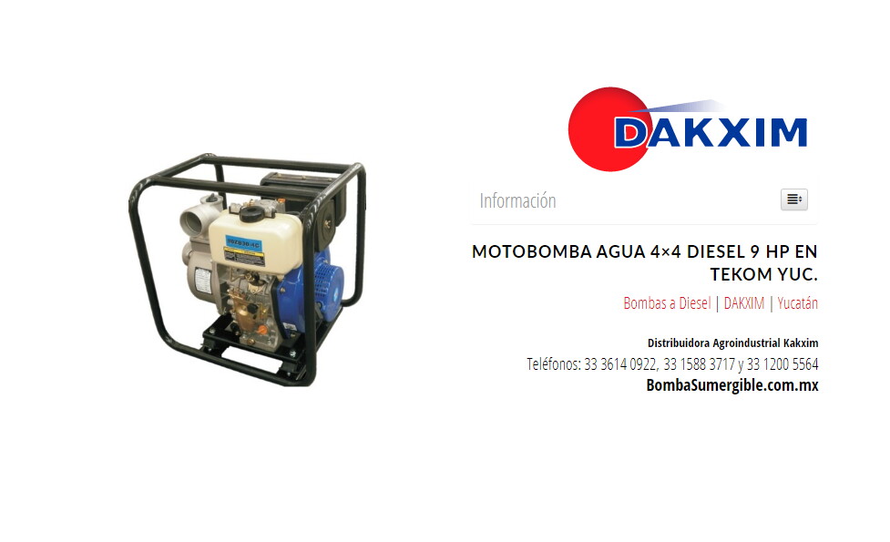 Motobomba Agua 4×4 Diesel 9 Hp en Tekom Yuc.