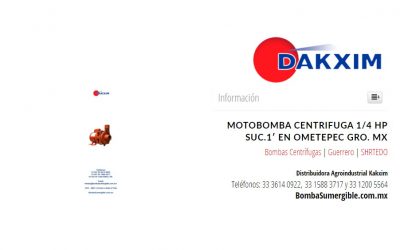 Motobomba Centrifuga 1/4 Hp Suc.1′ en Ometepec Gro. Mx