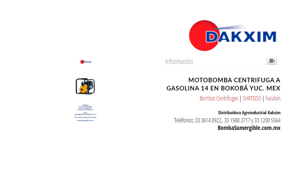 Motobomba Centrifuga A Gasolina 14 en Bokobá Yuc. Mex