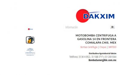 Motobomba Centrifuga A Gasolina 14 en Frontera Comalapa Chis. Mex
