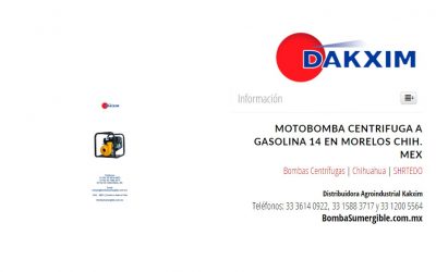 Motobomba Centrifuga A Gasolina 14 en Morelos Chih. Mex