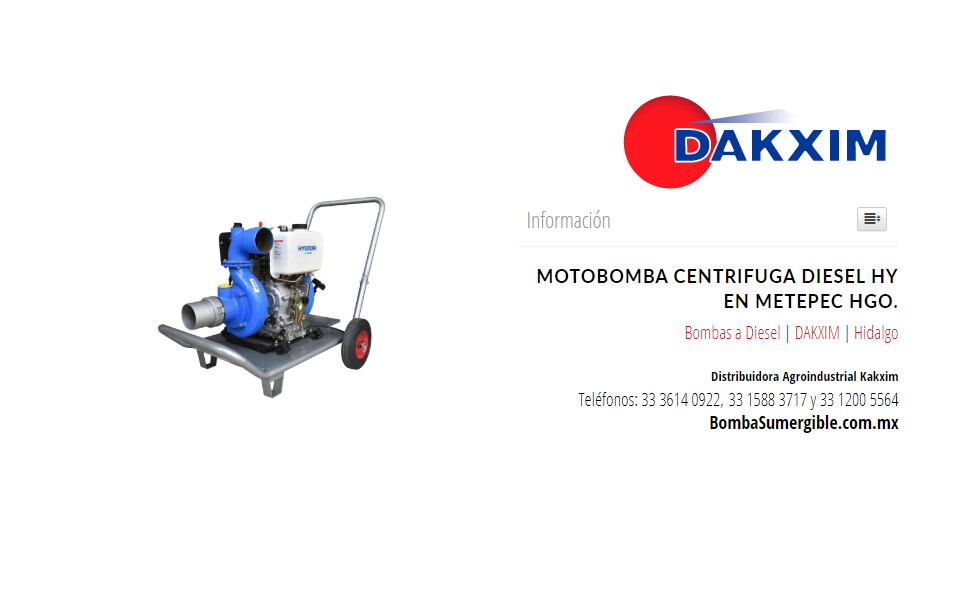 Motobomba Centrifuga Diesel Hy en Metepec Hgo.