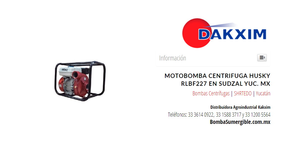 Motobomba Centrifuga Husky Rlbf227 en Sudzal Yuc. MX