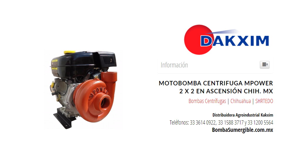 Motobomba Centrifuga Mpower 2 X 2 en Ascensión Chih. MX