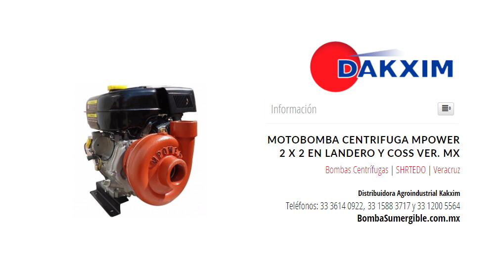 Motobomba Centrifuga Mpower 2 X 2 en Landero y Coss Ver. MX