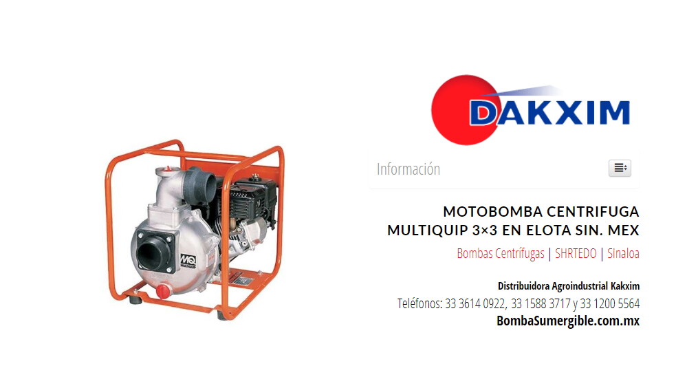 Motobomba Centrifuga Multiquip 3×3 en Elota Sin. Mex