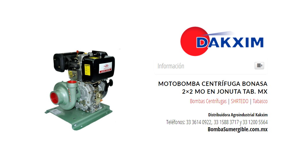 Motobomba Centrífuga Bonasa 2×2 Mo en Jonuta Tab. MX