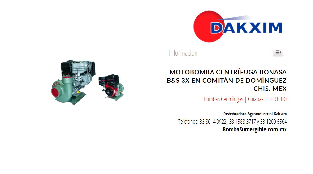Motobomba Centrífuga Bonasa B&s 3x en Comitán de Domínguez Chis. Mex