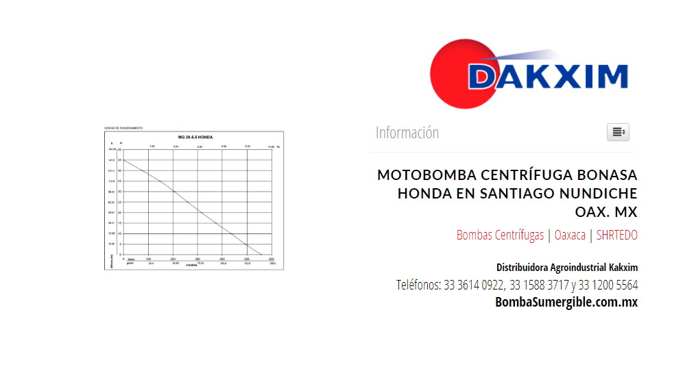 Motobomba Centrífuga Bonasa Honda en Santiago Nundiche Oax. MX