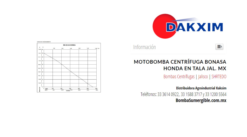 Motobomba Centrífuga Bonasa Honda en Tala Jal. MX