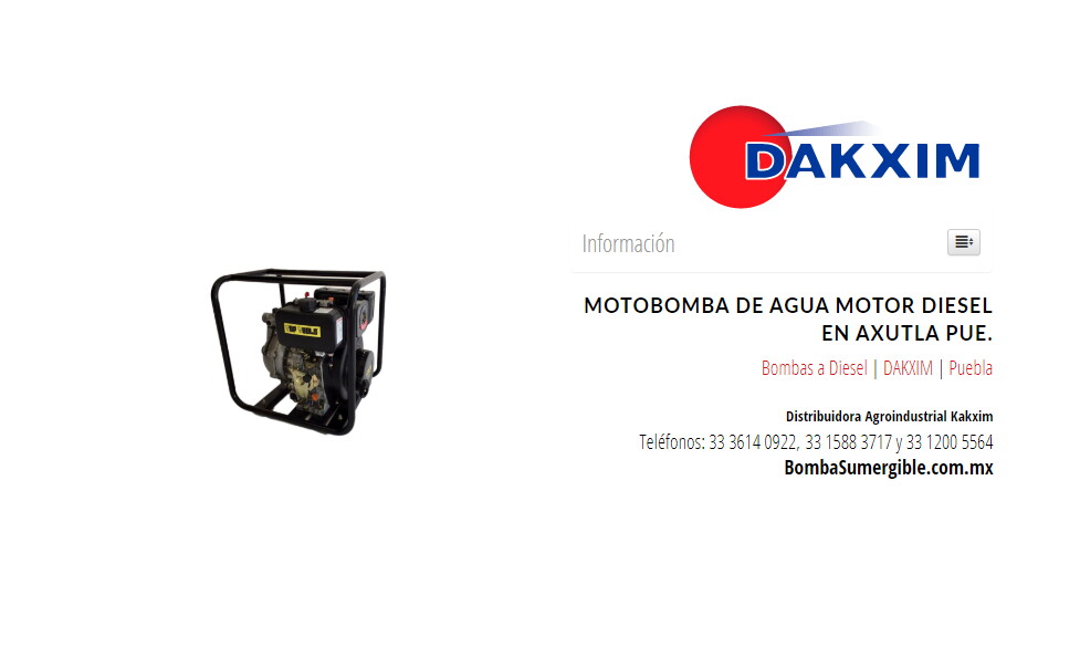 Motobomba De Agua Motor Diesel en Axutla Pue.