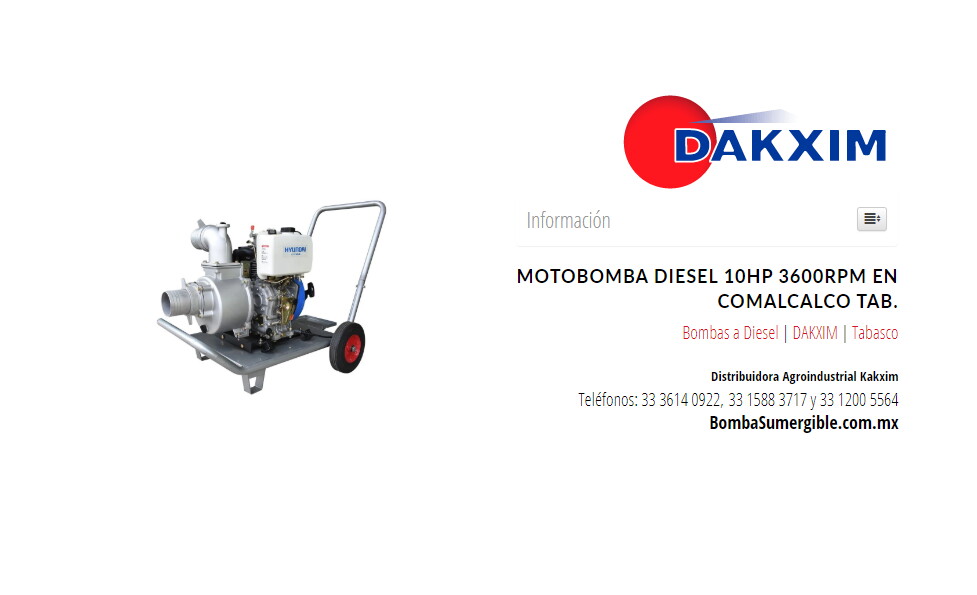 Motobomba Diesel 10hp 3600rpm en Comalcalco Tab.