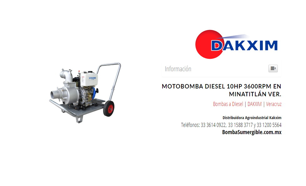Motobomba Diesel 10hp 3600rpm en Minatitlán Ver.