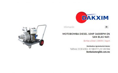 Motobomba Diesel 10hp 3600rpm en San Blas Nay.