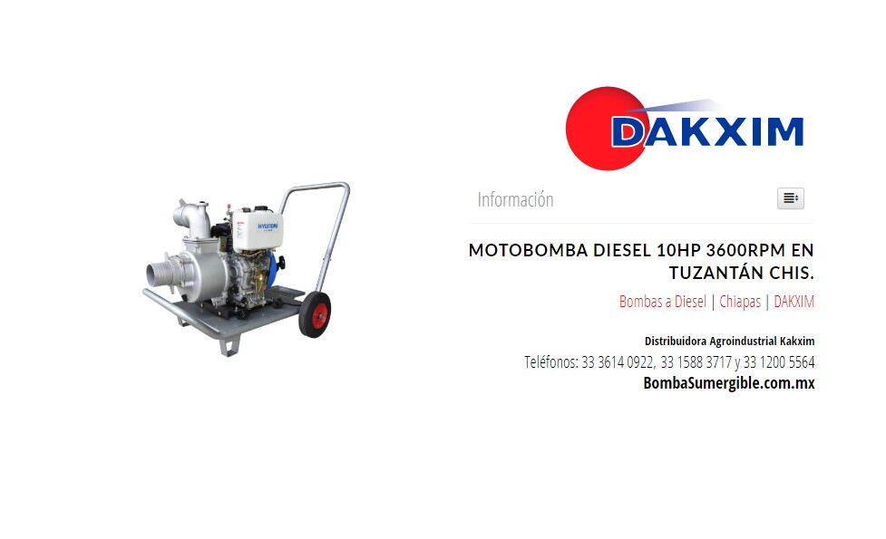Motobomba Diesel 10hp 3600rpm en Tuzantán Chis.