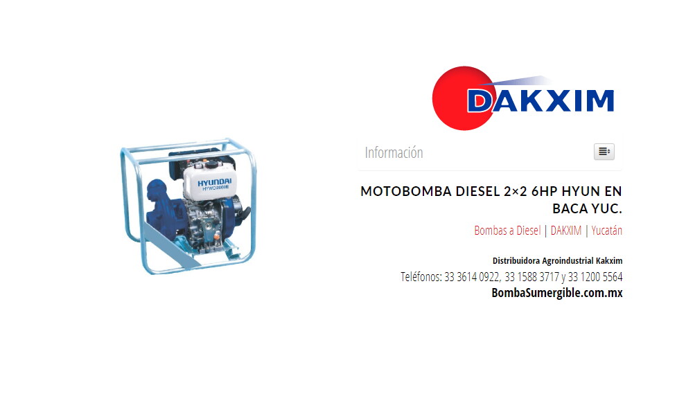 Motobomba Diesel  2×2 6hp Hyun en Baca Yuc.