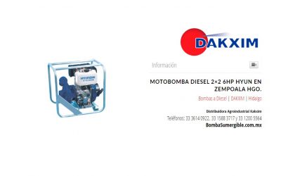 Motobomba Diesel  2×2 6hp Hyun en Zempoala Hgo.
