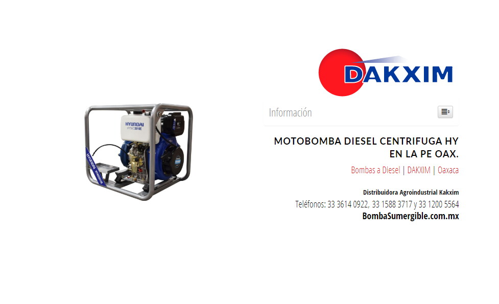 Motobomba Diesel Centrifuga Hy en La Pe Oax.