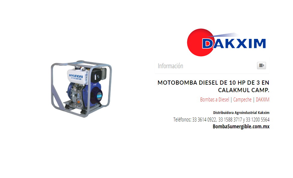Motobomba Diesel De 10 Hp De 3 en Calakmul Camp.