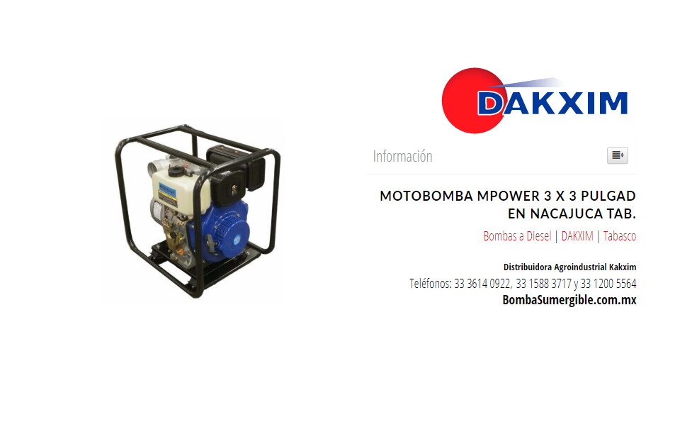 Motobomba  Mpower 3 X 3 Pulgad en Nacajuca Tab.