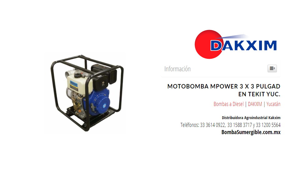 Motobomba  Mpower 3 X 3 Pulgad en Tekit Yuc.