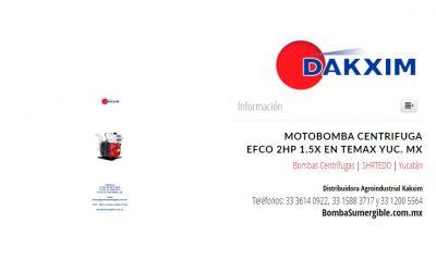 Motobomba centrifuga Efco 2hp 1.5x en Temax Yuc. Mx