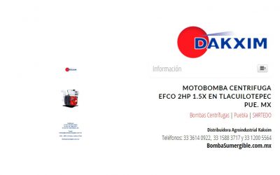 Motobomba centrifuga Efco 2hp 1.5x en Tlacuilotepec Pue. Mx