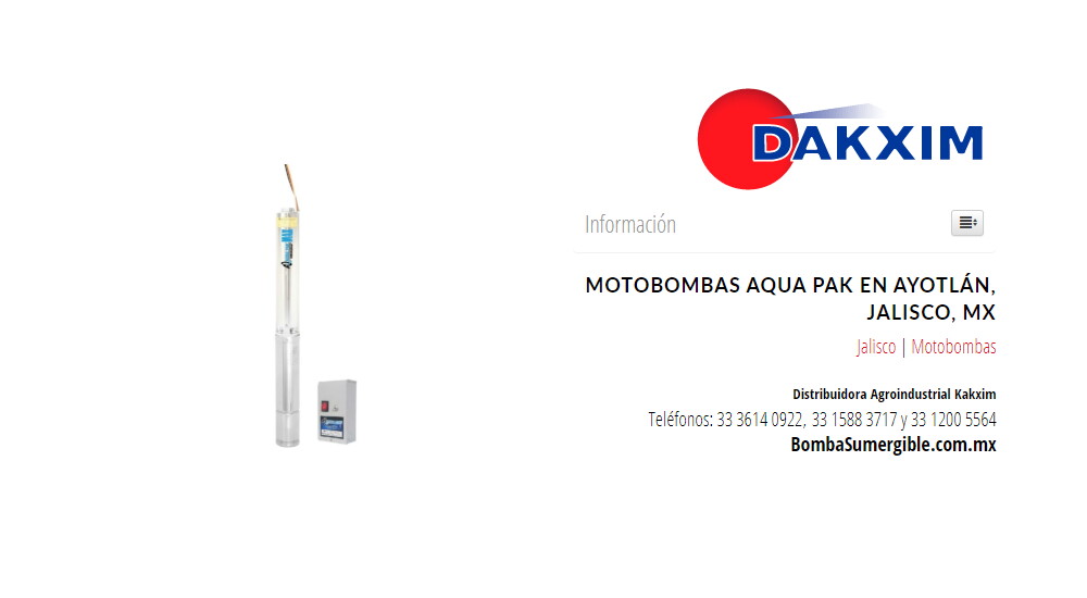 Motobombas Aqua Pak en Ayotlán, Jalisco, MX