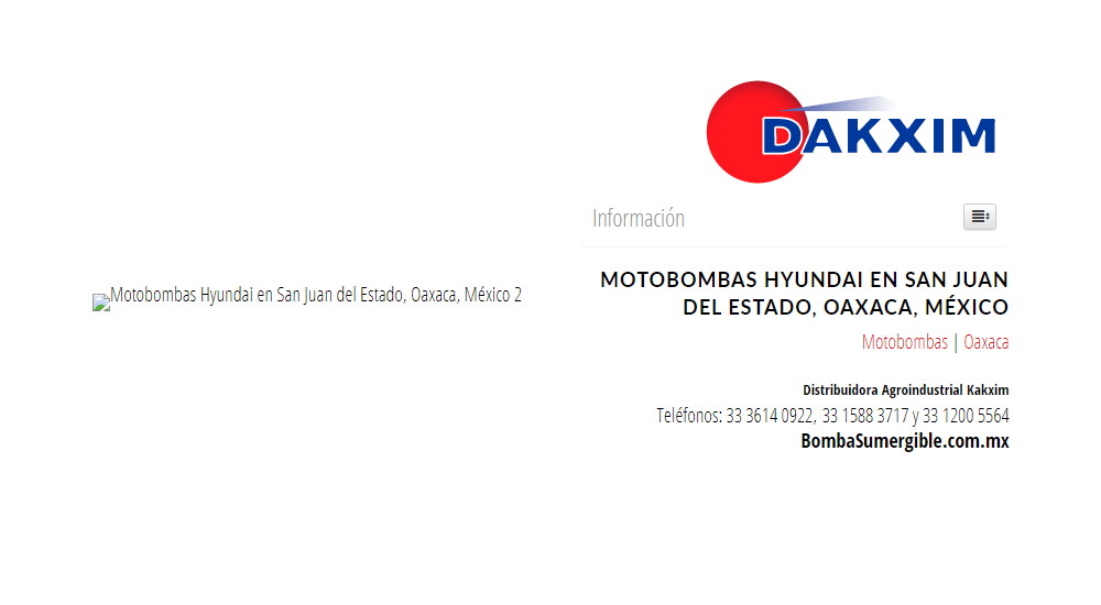 Motobombas Hyundai en San Juan del Estado, Oaxaca, México