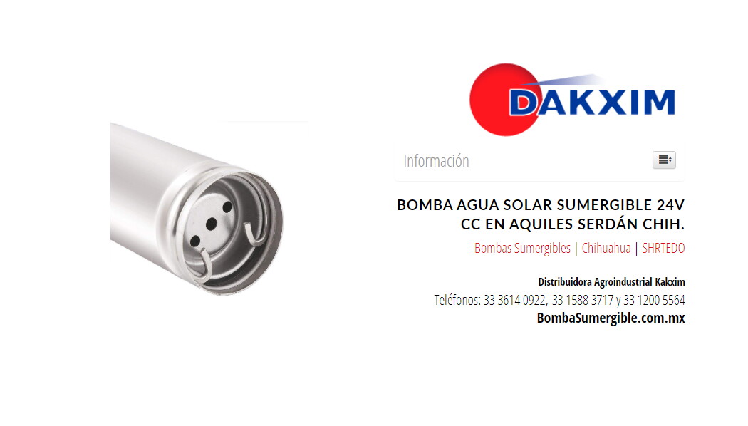 Bomba Agua Solar Sumergible 24v Cc en Aquiles Serdán Chih.