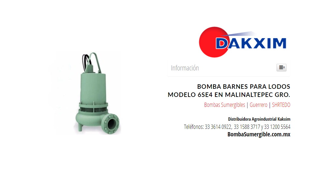 Bomba Barnes Para Lodos Modelo 6se4 en Malinaltepec Gro.