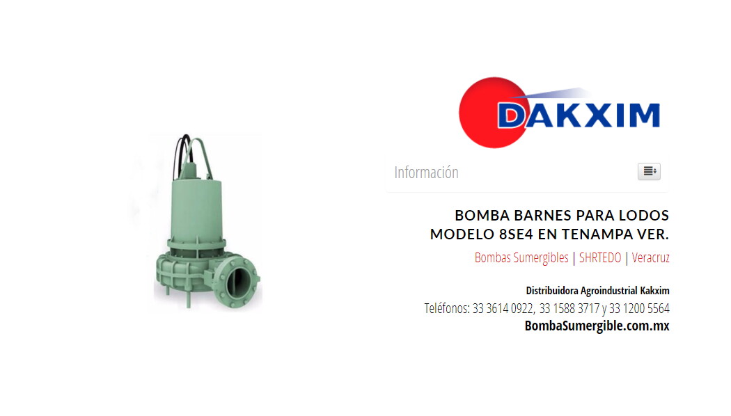 Bomba Barnes Para Lodos Modelo 8se4 en Tenampa Ver.