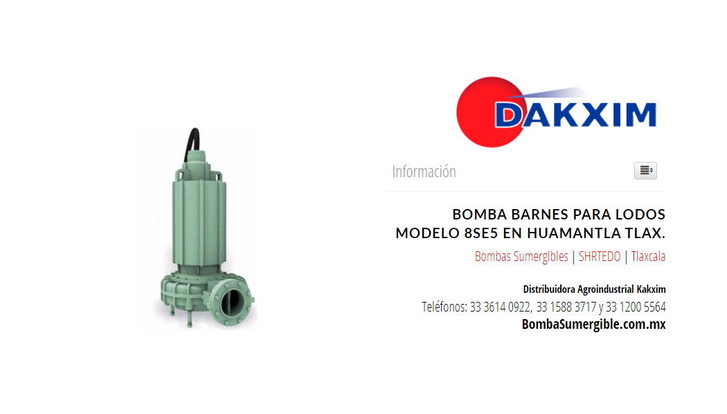 Bomba Barnes Para Lodos Modelo 8se5 en Huamantla Tlax.