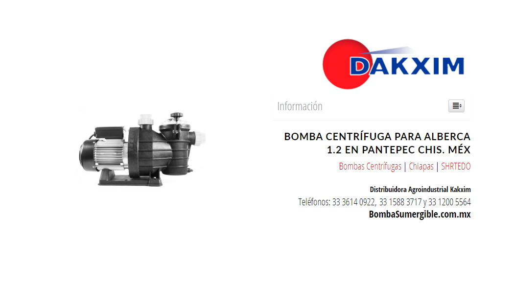 Bomba Centrífuga Para Alberca 1.2 en Pantepec Chis. Méx