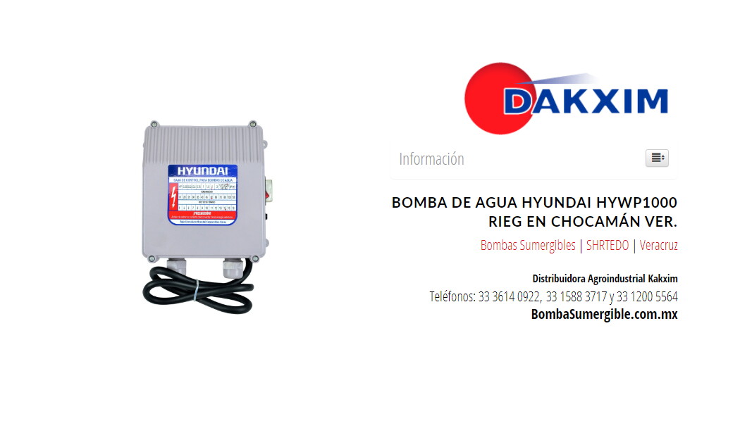 Bomba De Agua Hyundai Hywp1000 Rieg en Chocamán Ver.