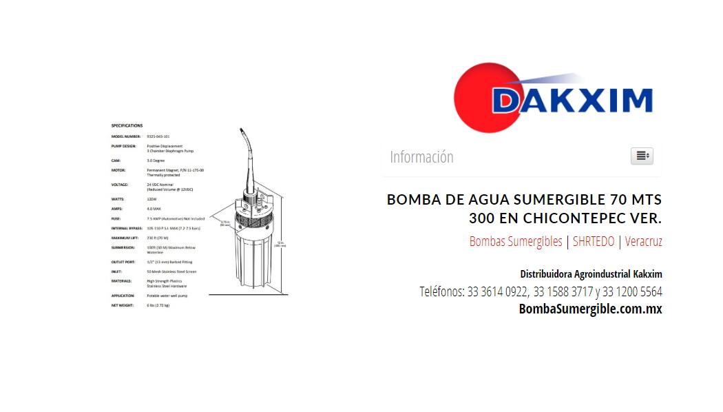 Bomba De Agua Sumergible 70 Mts 300 en Chicontepec Ver.
