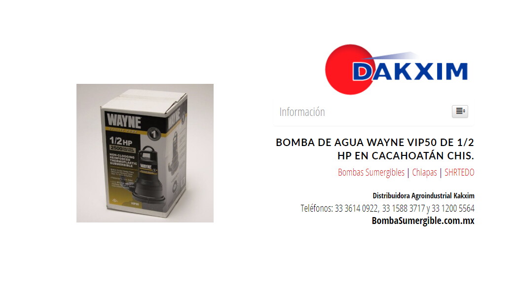 Bomba De Agua Wayne Vip50 De 1/2 Hp en Cacahoatán Chis.