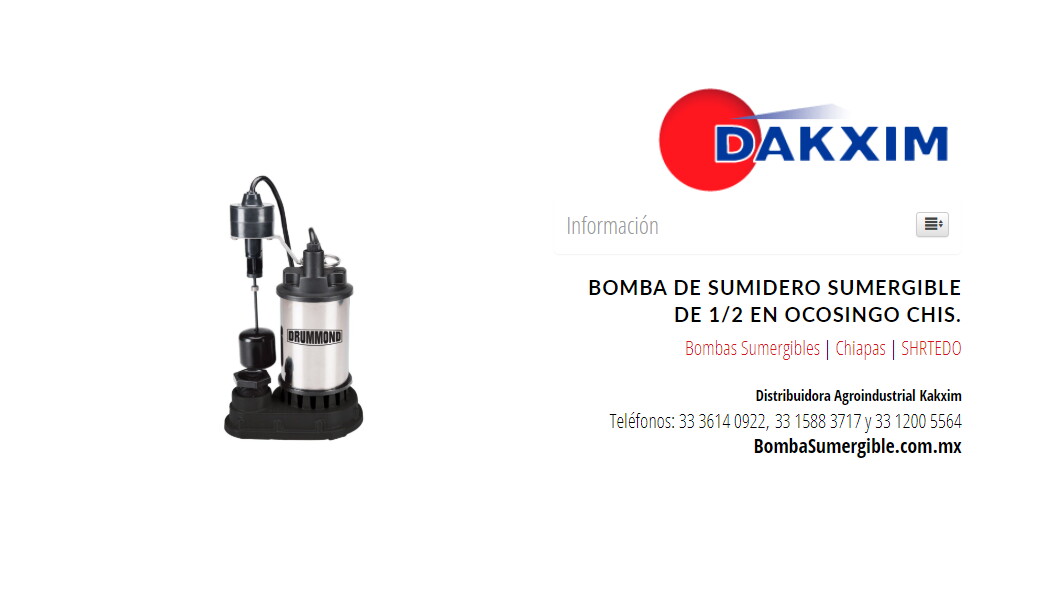 Bomba De Sumidero Sumergible De 1/2 en Ocosingo Chis.