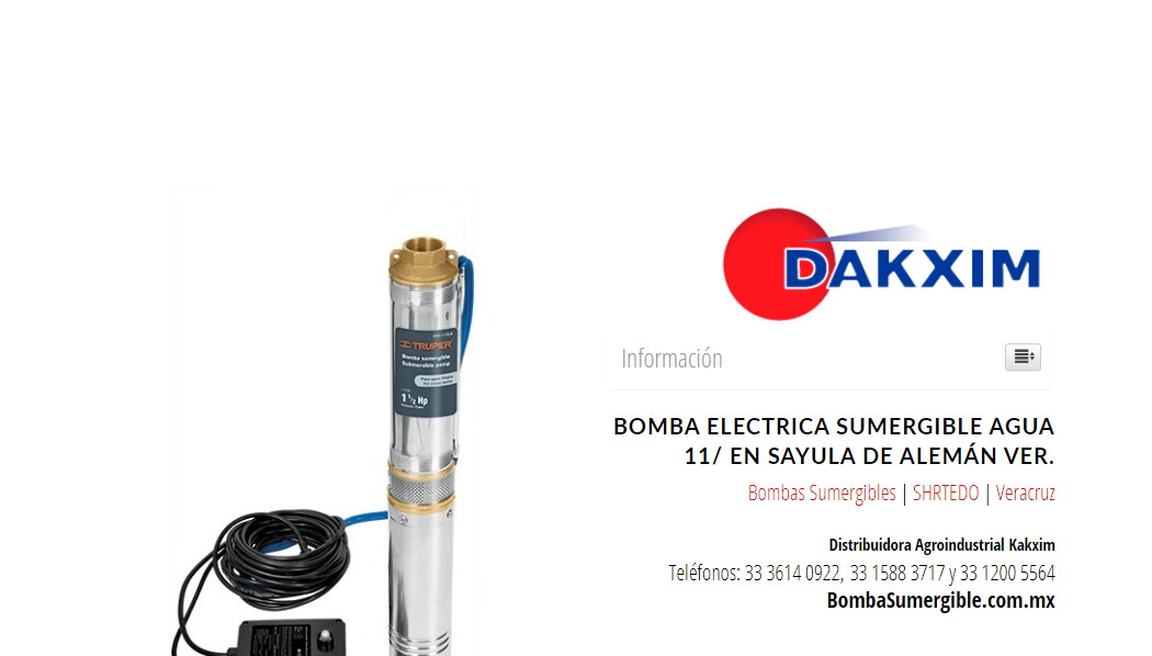 Bomba Electrica Sumergible Agua 11/ en Sayula de Alemán Ver.
