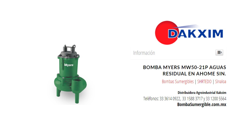 Bomba Myers Mw50-21p Aguas Residual en Ahome Sin.