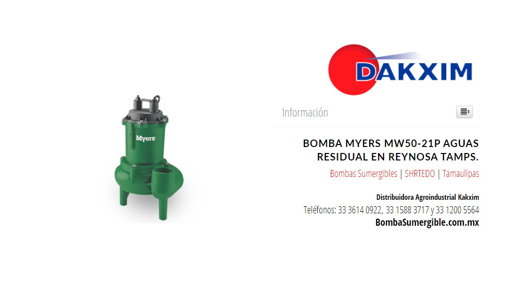 Bomba Myers Mw50-21p Aguas Residual en Reynosa Tamps.