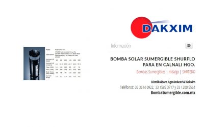 Bomba Solar Sumergible Shurflo Para en Calnali Hgo.