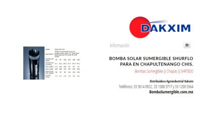 Bomba Solar Sumergible Shurflo Para en Chapultenango Chis.