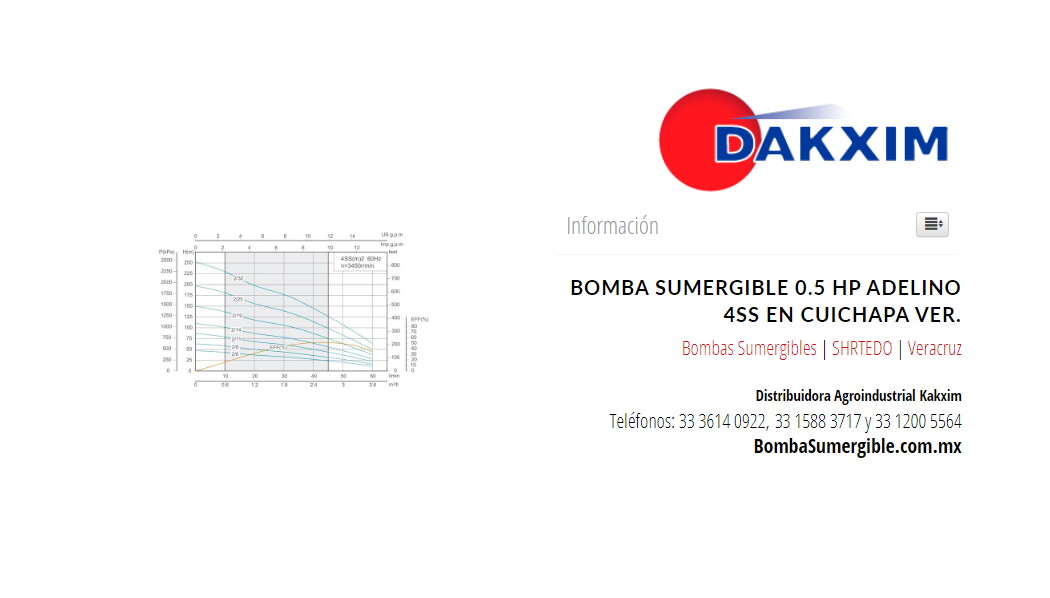 Bomba Sumergible 0.5 Hp Adelino 4ss en Cuichapa Ver.