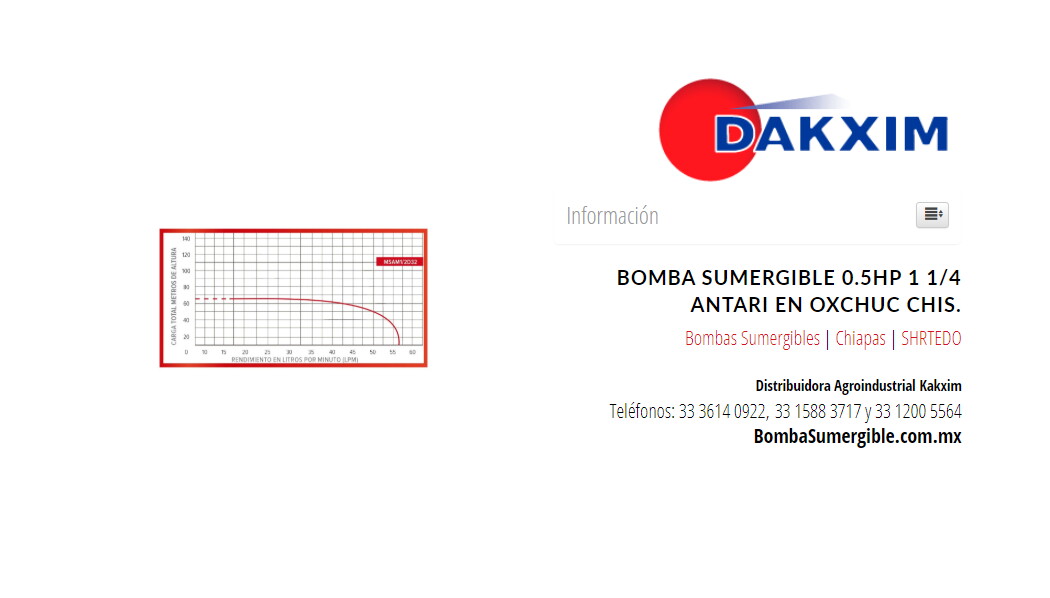 Bomba Sumergible 0.5hp 1 1/4 Antari en Oxchuc Chis.