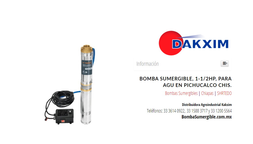 Bomba Sumergible, 1-1/2hp, Para Agu en Pichucalco Chis.
