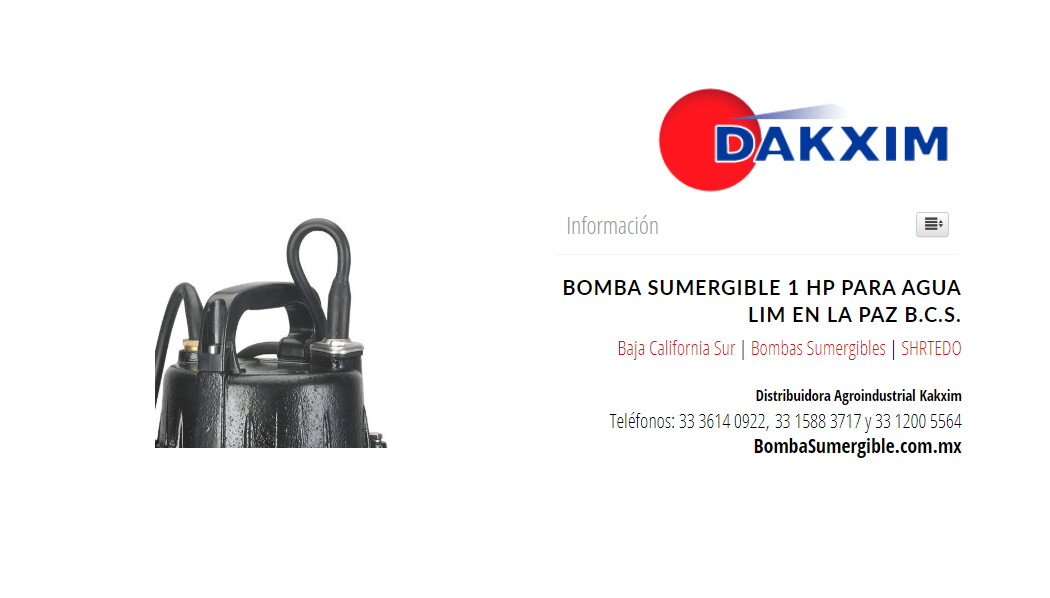 Bomba Sumergible 1 Hp Para Agua Lim en La Paz B.C.S.