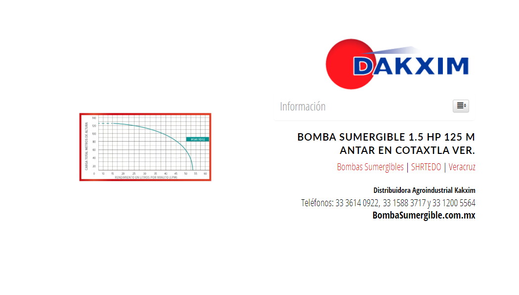 Bomba Sumergible 1.5 Hp 125 M Antar en Cotaxtla Ver.