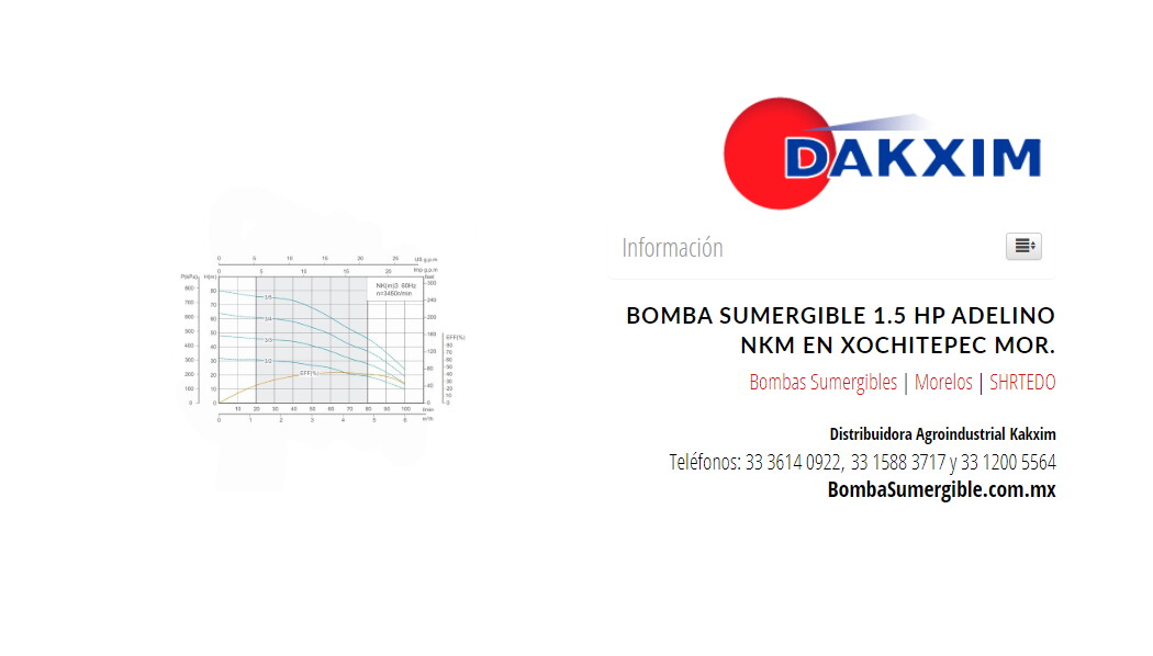 Bomba Sumergible 1.5 Hp Adelino Nkm en Xochitepec Mor.