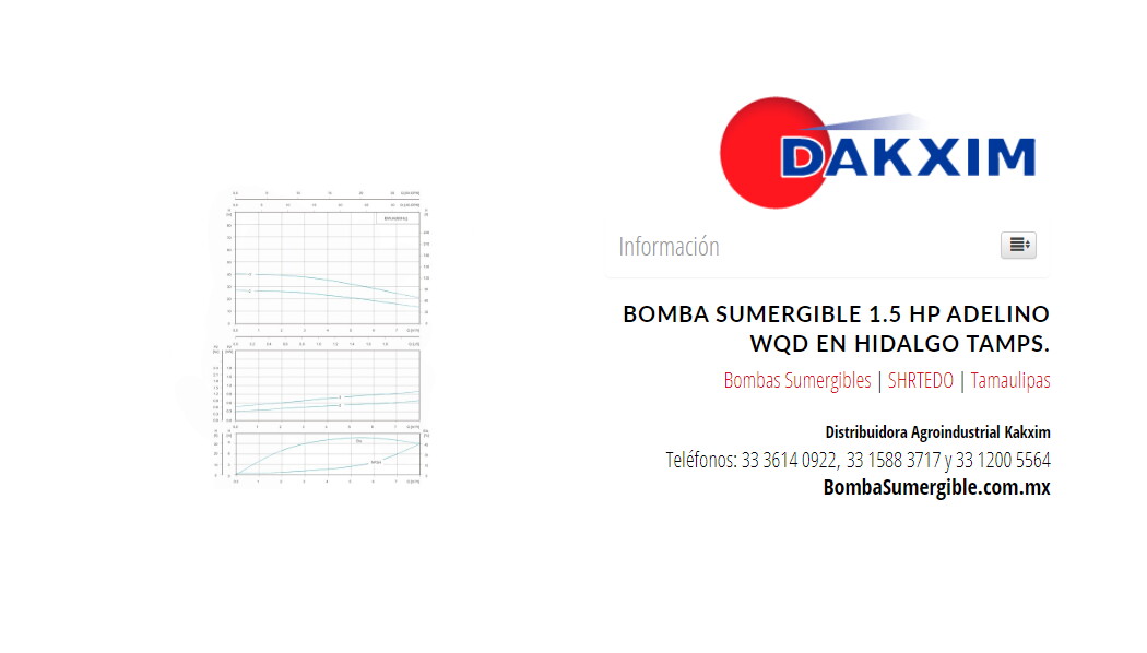 Bomba Sumergible 1.5 Hp Adelino Wqd en Hidalgo Tamps.
